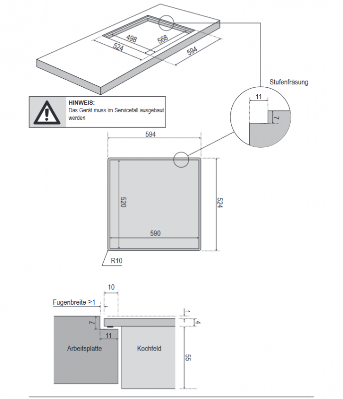 Oranier FLI 560 Kochfeld Autark Maße